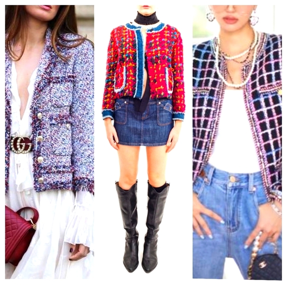 "Bagatelle Collection" TWeed Cropped Dark Academia Sparkling One Button Jacket - Picture 10 of 10